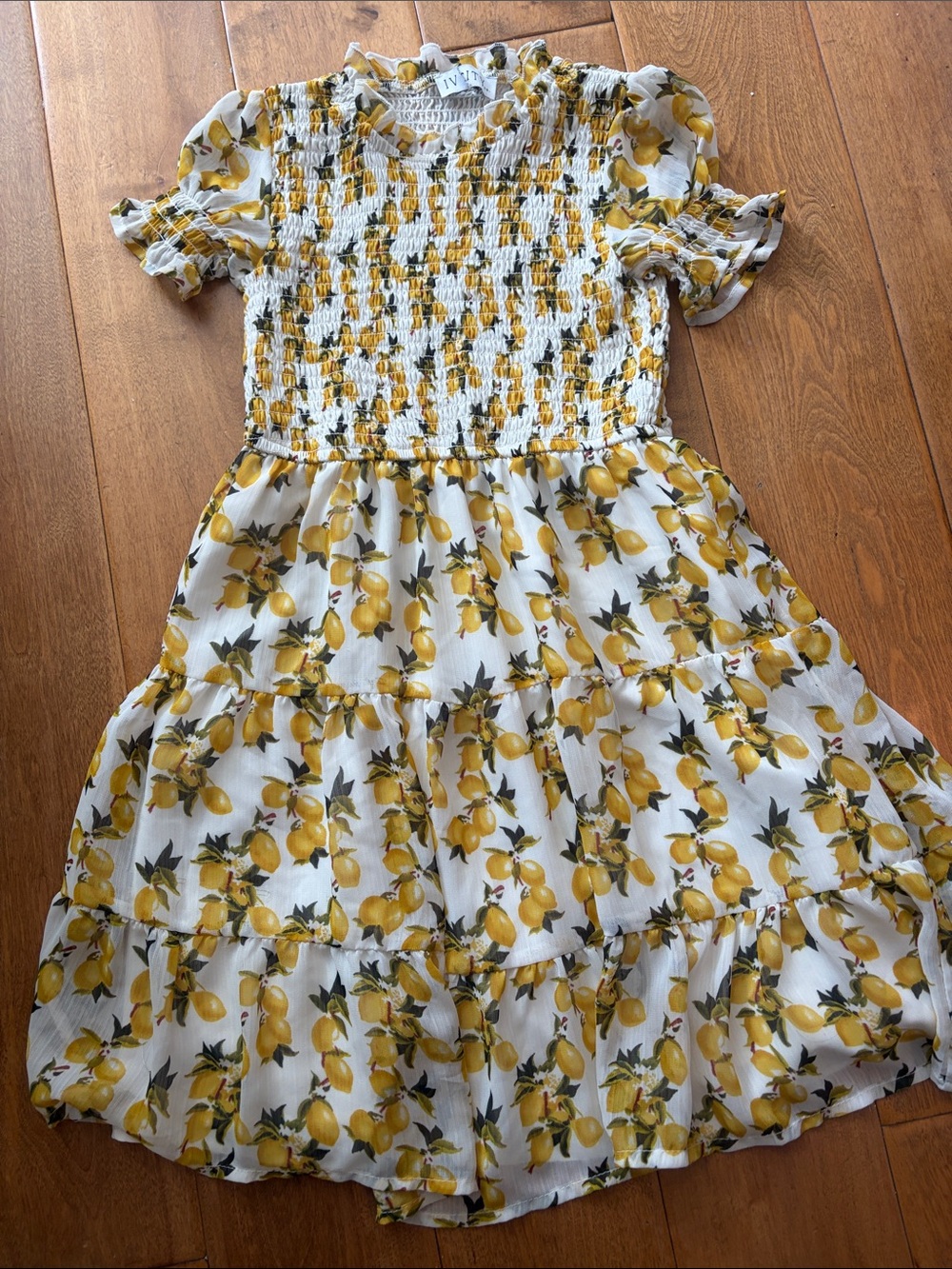 Ivy City Co White Dress with Yellow Lemon Print
